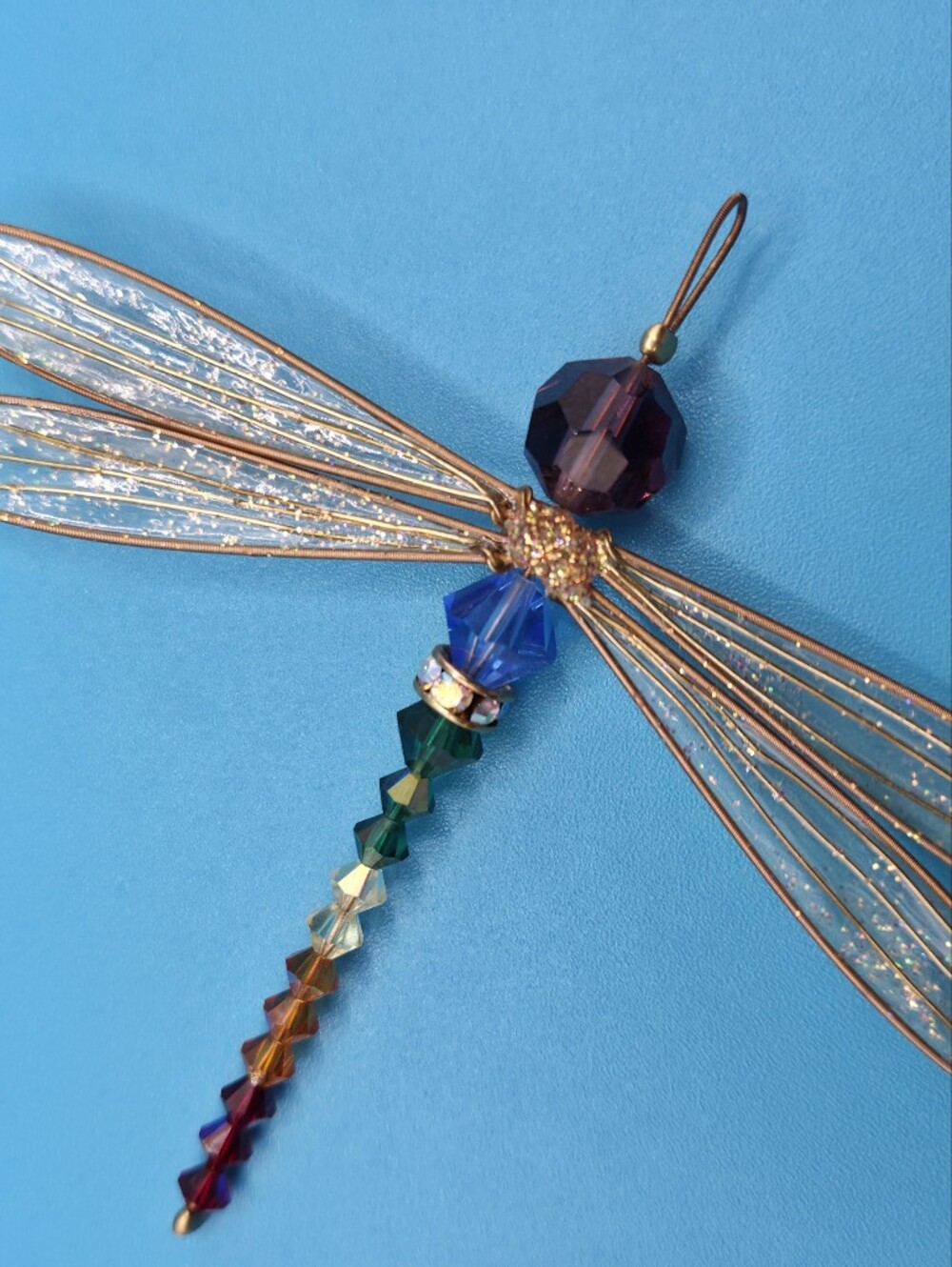 7 Chakra Swarovski Crystal Dragonfly Pendant Rainbow Suncatcher Gold Tone 3.5" - Picture 5 of 16